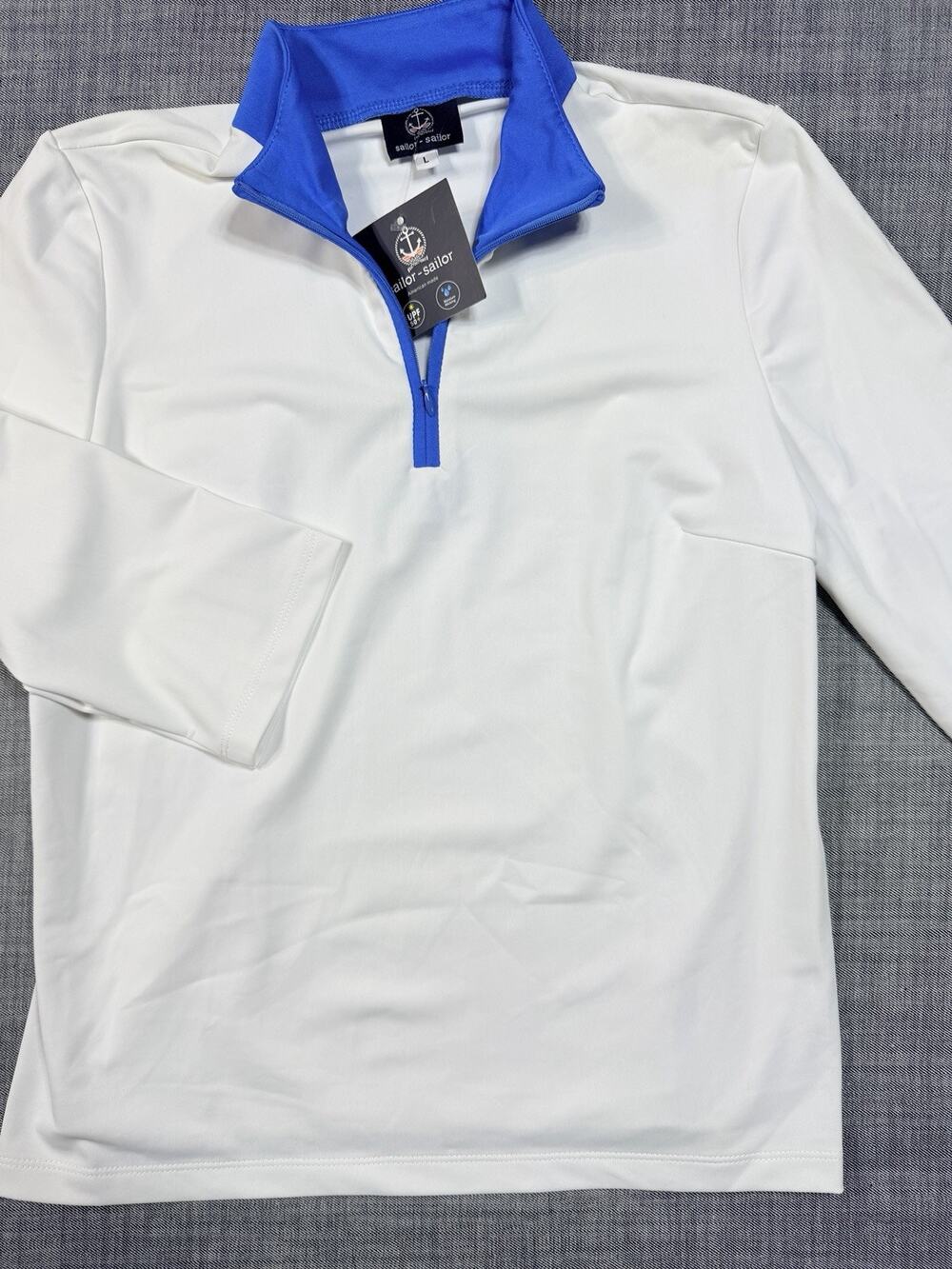 NWT Sailor-Sailor Tennis Shirt 3/4 Sleeve Zip Polo Golf Top White Blue L Women